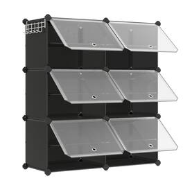 Songmics Home - Shoe Rack, 6 Cubes Shoe Organizer with Doors, 24 Pair Plastic Shoe Storage Cabinet, for Bedroom, Entryway, Steel Frame - Black