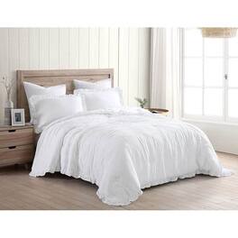 Hivvago - Queen Size Ruffled Edge Microfiber Comforter Set - White