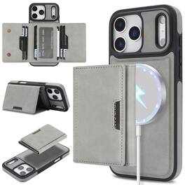 Dteck - Detachable Wallet Case for Apple iPhone 17 Pro Max,Premium PU Leather Flip Card Holder Stand Shockproof Mag Safe Cover - Gray