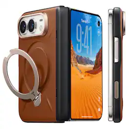 TORRAS - VegSkin Slim iPhone Duo Case Vegan Leather, 360 Magnetic Stand, Back Case Only - Amber Brown