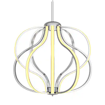 Front. SKONYON - Modern Ceiling Chandelier with Adjustable Height 30W LED Lighting and 2000 Lumen Output - Silver.