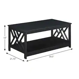FurniFact - Coffee Table with Shelf MDF Construction Sturdy Modern Design - Black