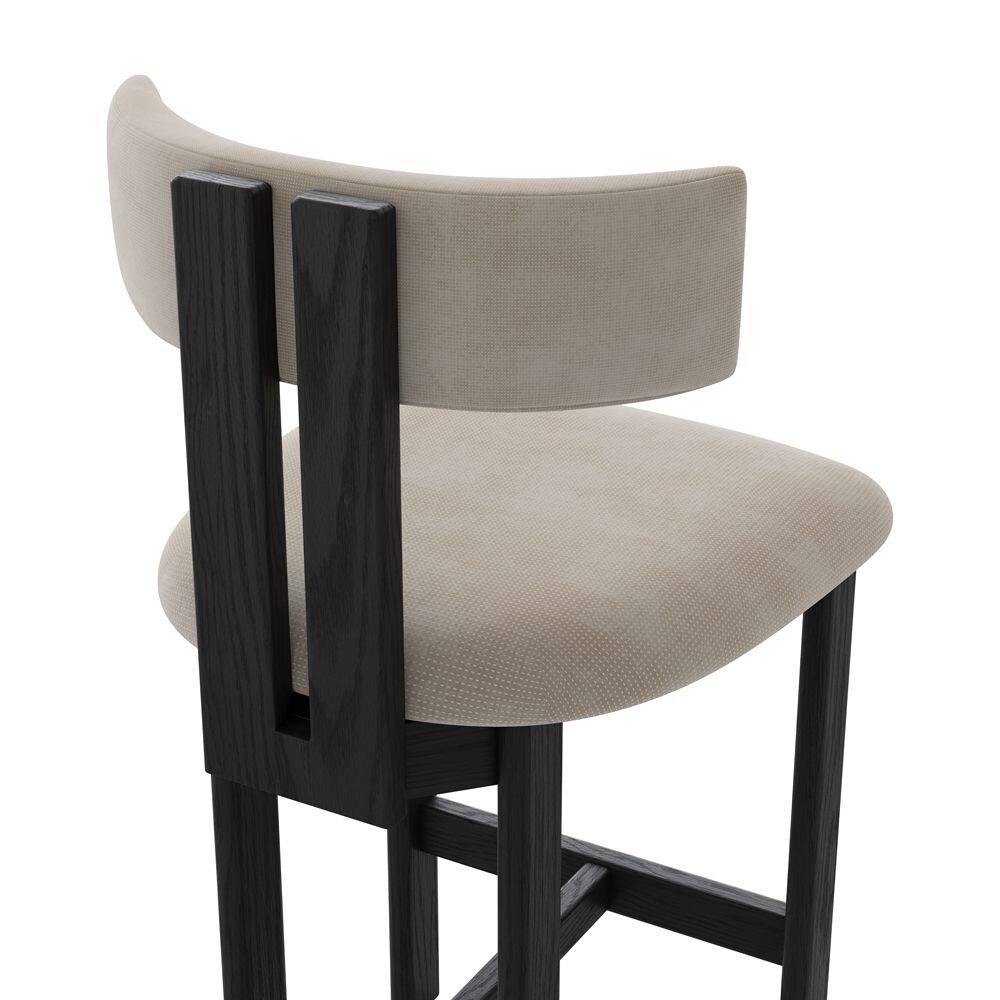 Alt View 2. POVISON - 26" Fully Assembled Mid-Century Modern Counter Height Bar Stools Set of 2, Cotton Linen Beige & Black - Beige & Black Cotton Linen.