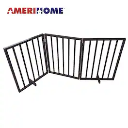 AmeriHome - 54 inch Freestanding 3-Panel Folding Wood Pet Gate - Brown