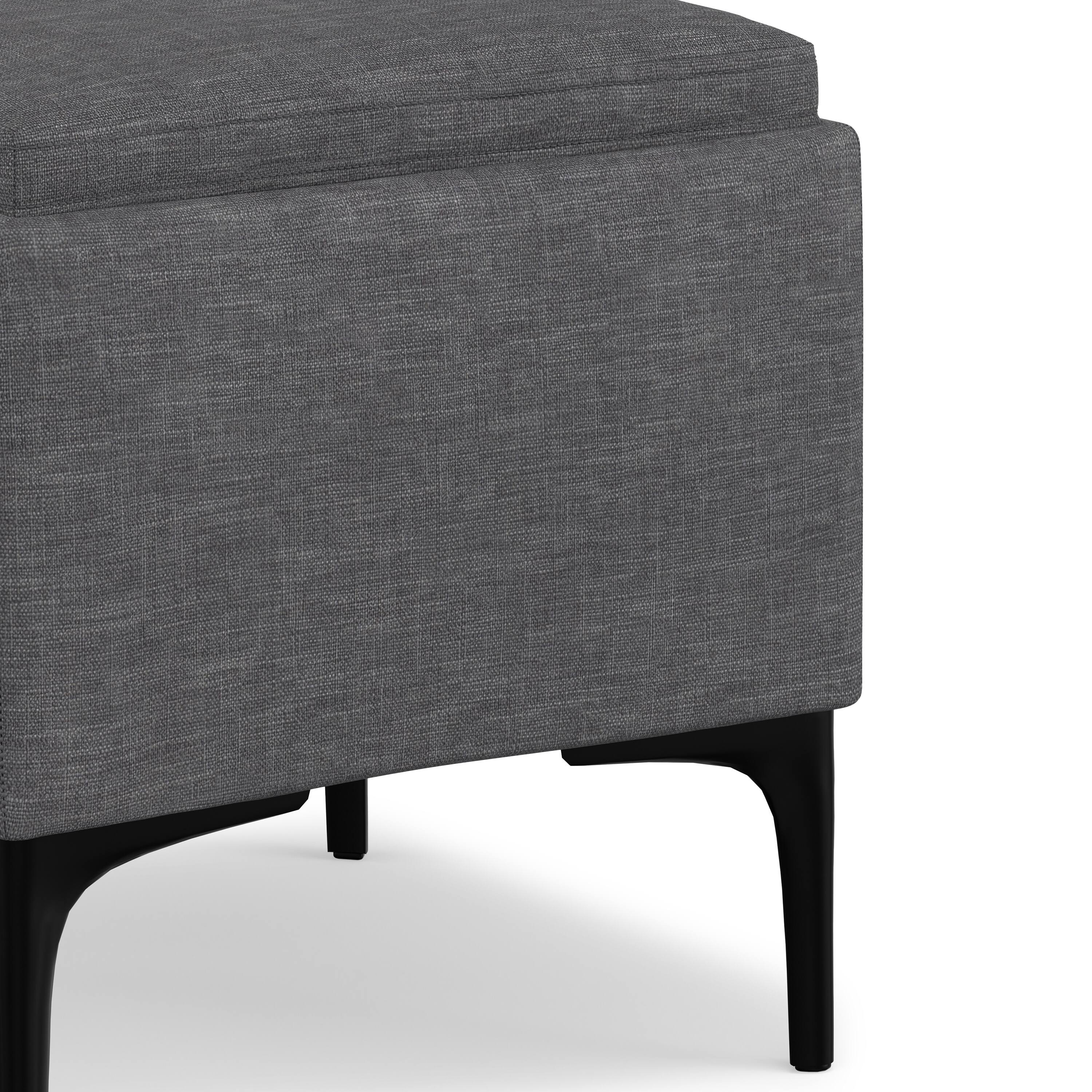 Alt View 7. Simpli Home - Natasha 18 inch Wide Mid Century Square Mid Century Storage Ottoman with Tray in Slate Grey Polyester Linen, Assembled - Slate Grey.