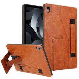 Dteck - Leather Texture Case for Apple iPad (A16) 11" 2025, Shockproof Cover with Multi-Angle Stand and Secure Hand Strap - Brown