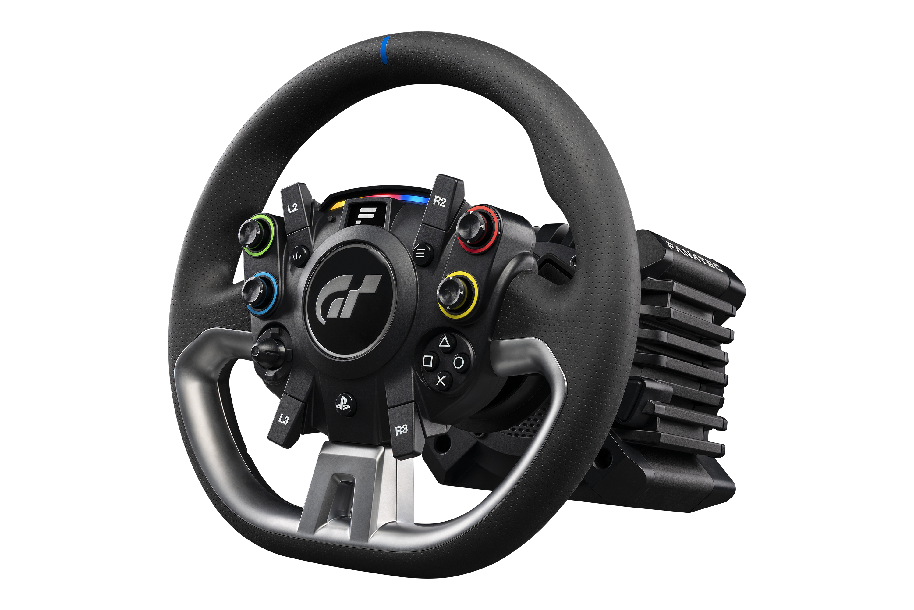 Left. Fanatec - Gran Turismo Pro – 5Nm Direct Drive Force Feedback Sim Racing Bundle with Wheel, Pedals & Clamp for PC and PlayStation - Black.