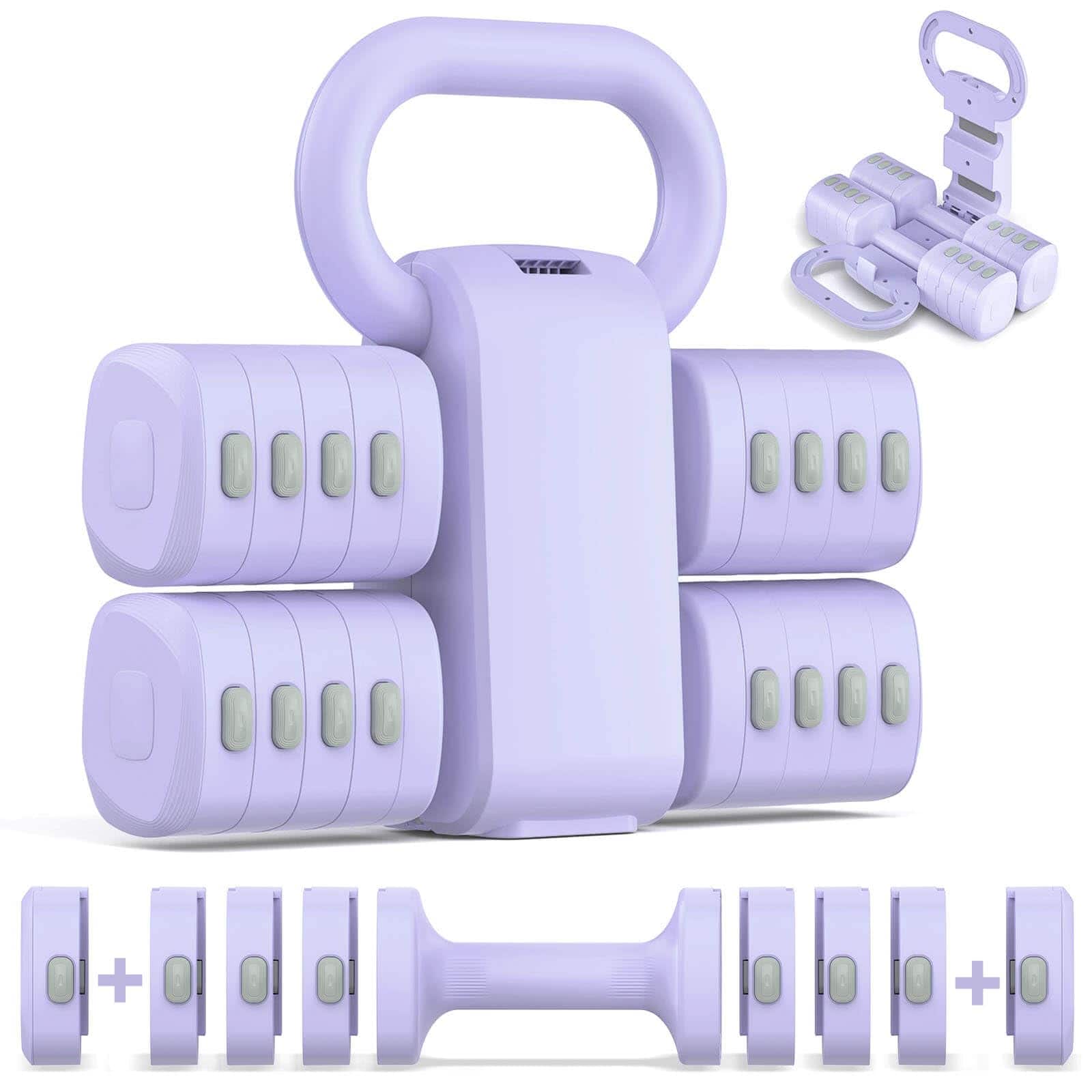 Refined Abode Design - 2 in 1 Adjustable Dumbbell Set Upgraded 5 Levels Heavier Hand Weights For Women Men Each 2 2 3 3 4 4 5 5 6 - Purple