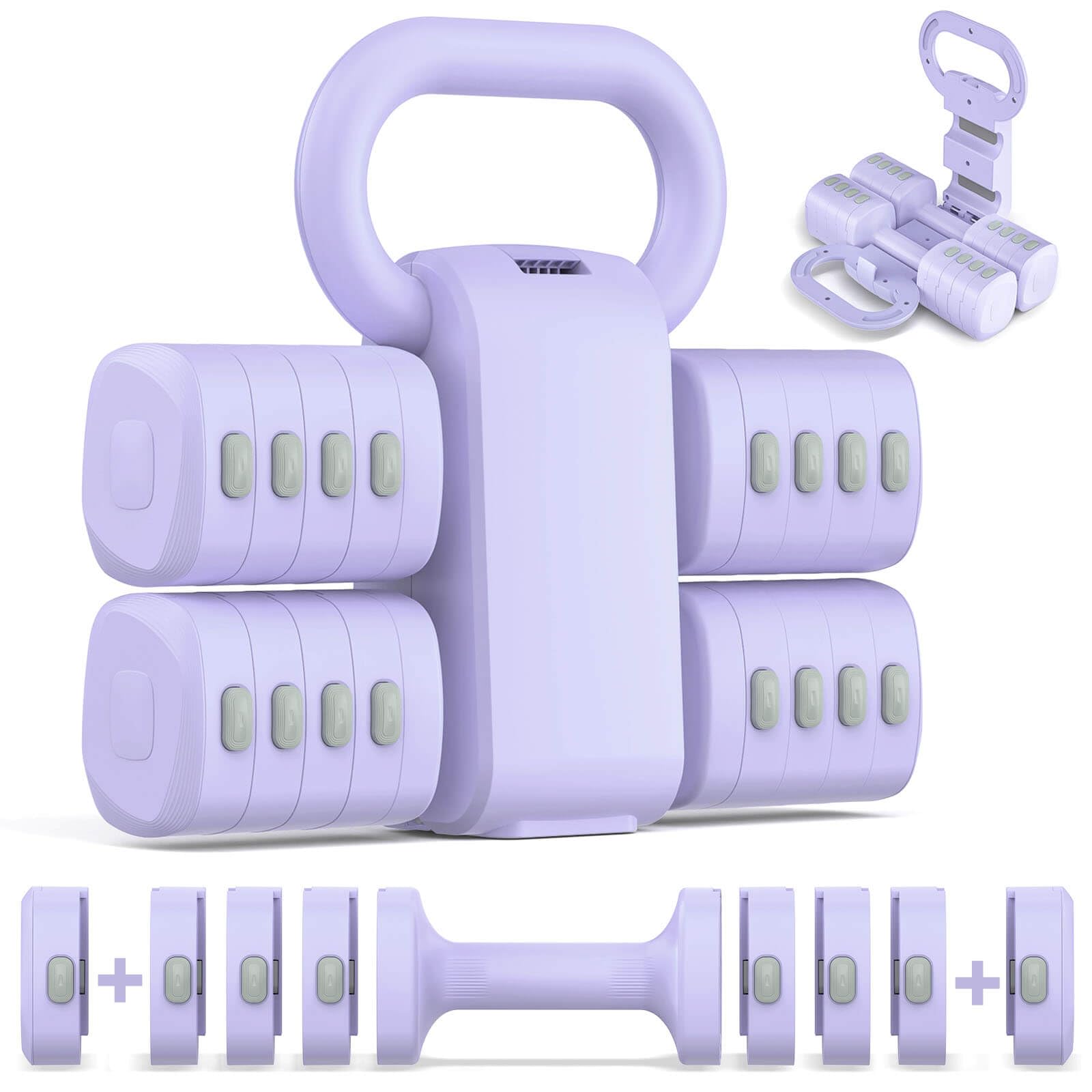 Refined Abode Design - 2 in 1 Adjustable Dumbbell Set Upgraded 5 Levels Heavier Hand Weights For Women Men Each 2 2 3 3 4 4 5 5 6 - Purple