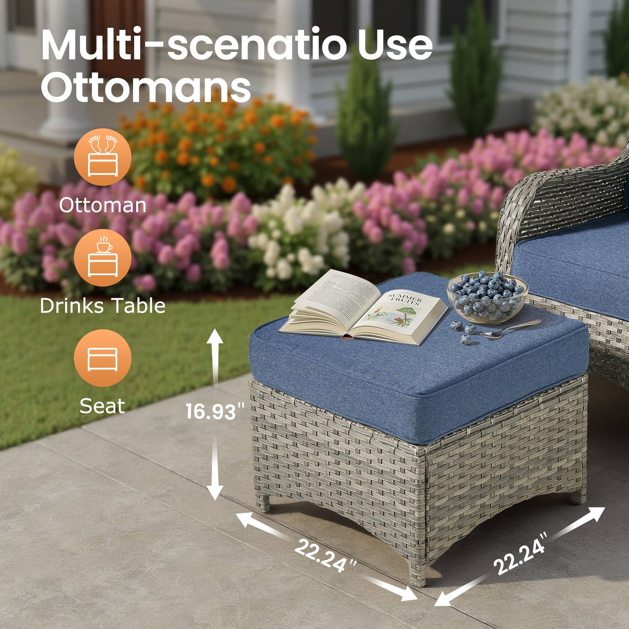 Multi-scenario Use Ottomans  
Ottoman Drinks Table Seat  
16.93" 22.24" 22.24"