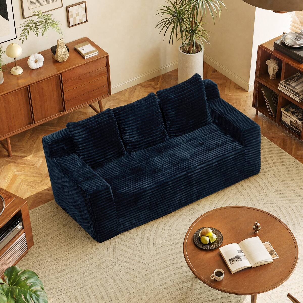 Alt View 9. Ropilly - Ropilly Black Corduroy Sofa Deep Seat Couch Soft Memory Foam Three Seat Sofa No Assembly - Black.