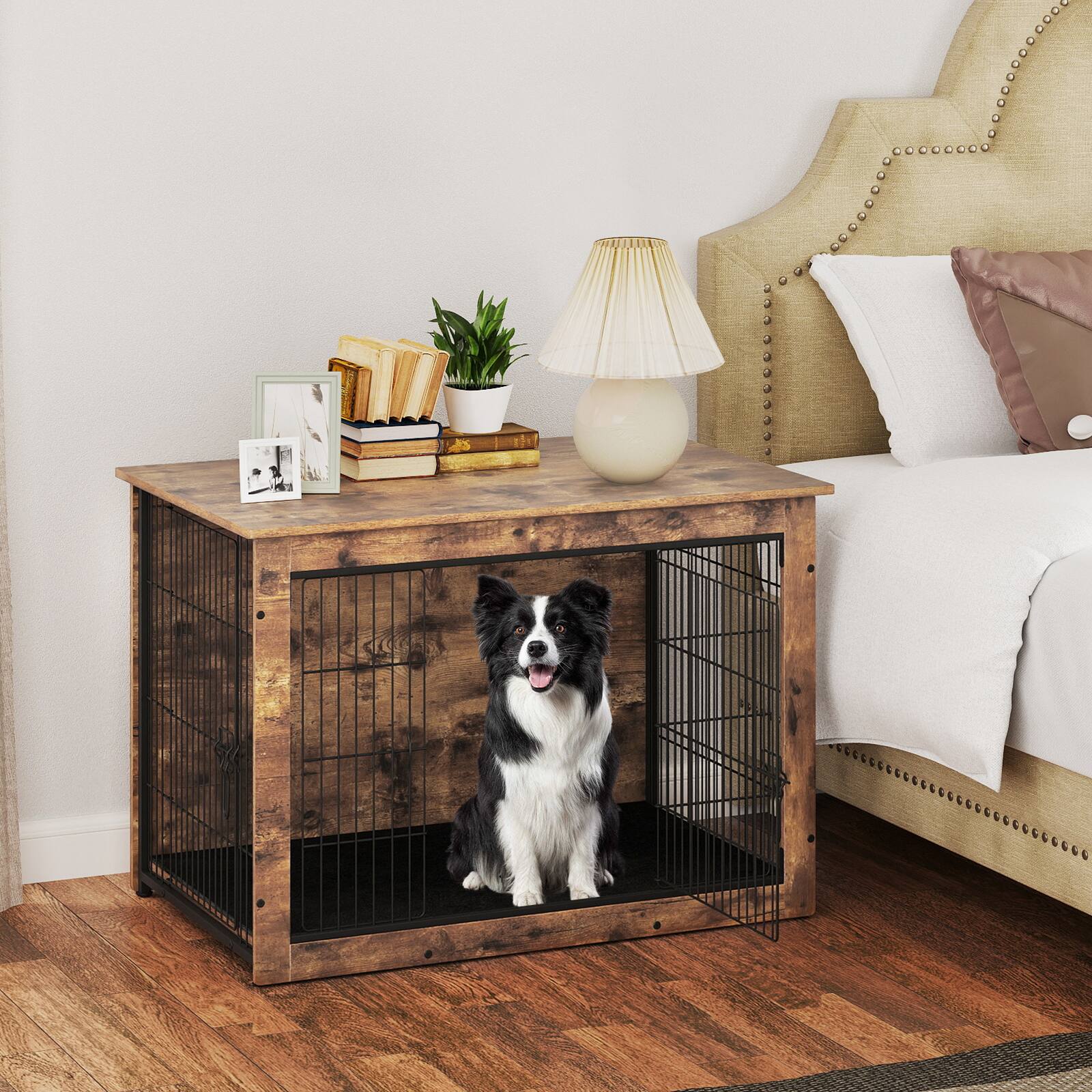 Alt View 1. Costway - Costway 39" Dog Kennel w/ Chew-Resistant Metal Frame & Soft Mat Double Doors Dog Crate End Table.
