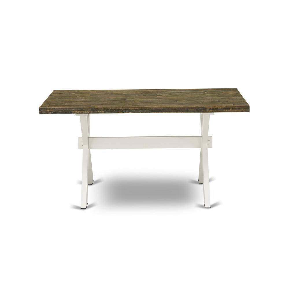 Alt View 1. East West Furniture - X076MZ001-6 6-Pc Table Set Consists of a Dining Table - 4 Cream Parson Chairs and a Wood Bench - Wire Brushed Linen - Multi-Color.