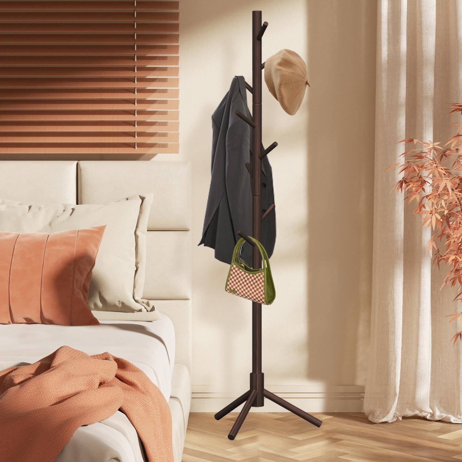 HM 1810 Coat Rack Freestanding Pure Solid Wooden Tree And Adjustable ...