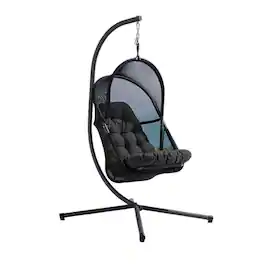 Manhattan Lane - Bery Outdoor Swing Chair with Foldable Stand, Coastal Cushion - Black