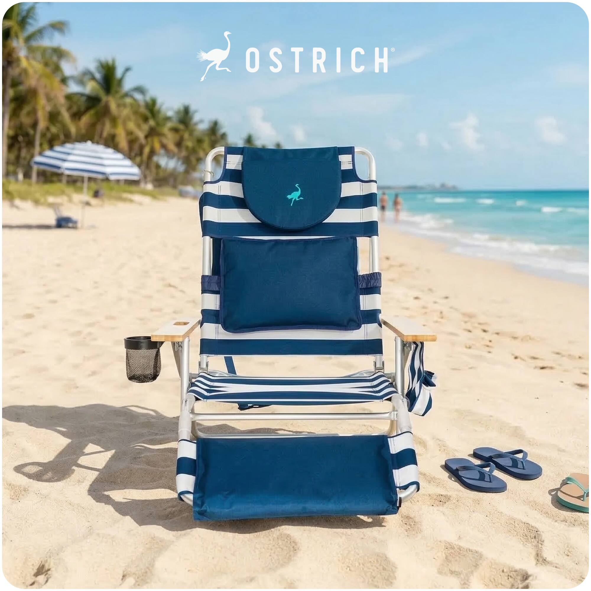 Alt View 7. Ostrich - Ostrich The Deluxe 3N1 Lightweight Beach Lounge Chair w/ Footrest, Blue Stripe - Striped.