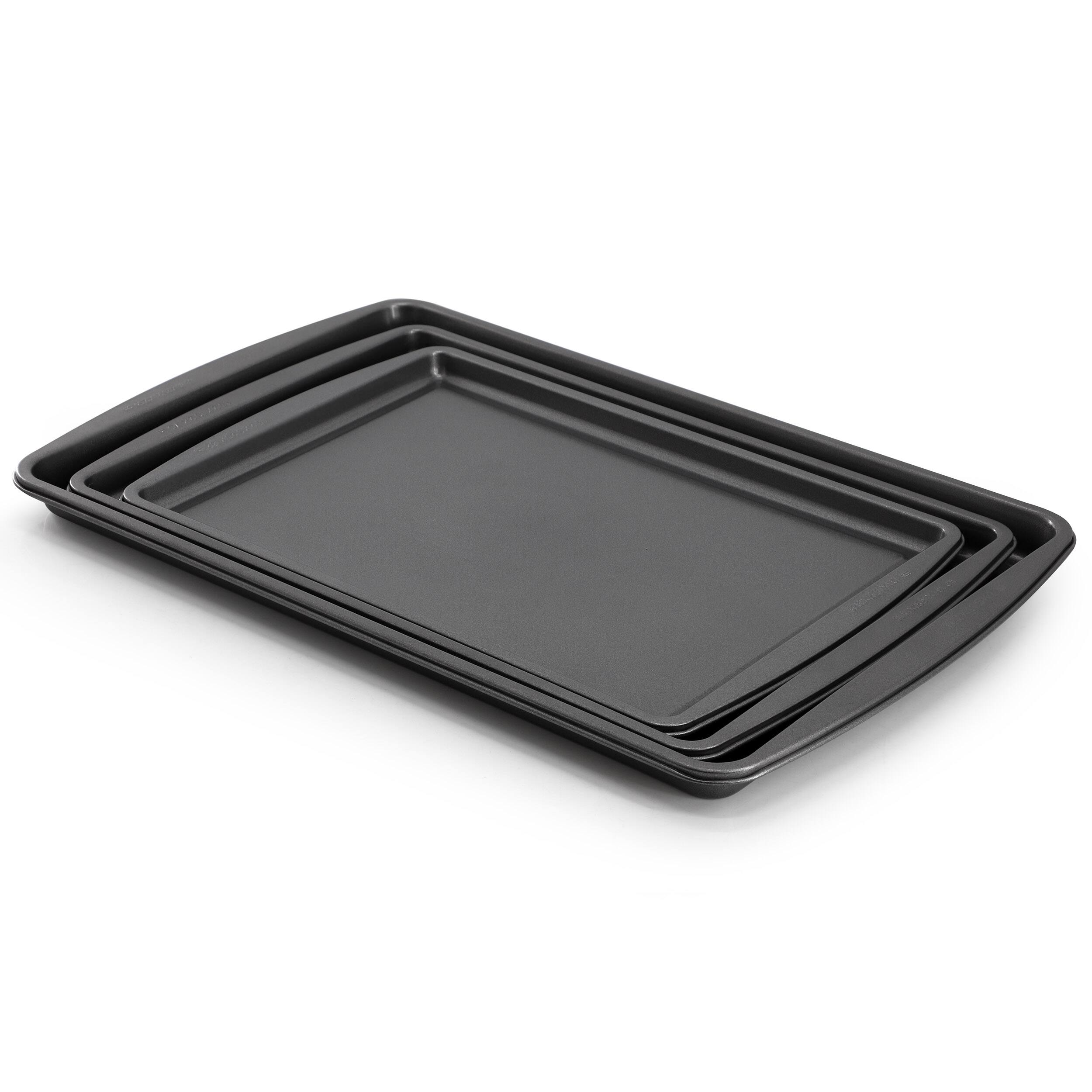 Alt View 1. Gibson - Gibson Home Love To Bake Nonstick Steel Jelly Roll 3 Piece Baking Sheet Set in Gray - Gray.