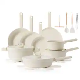 SENSARTE - 24-Pcs Nonstick Pots and Pans Set, Healthy Non Stick Cookware with Stay-Cool Handle/Induction Compatible/Dishwasher Safe - White