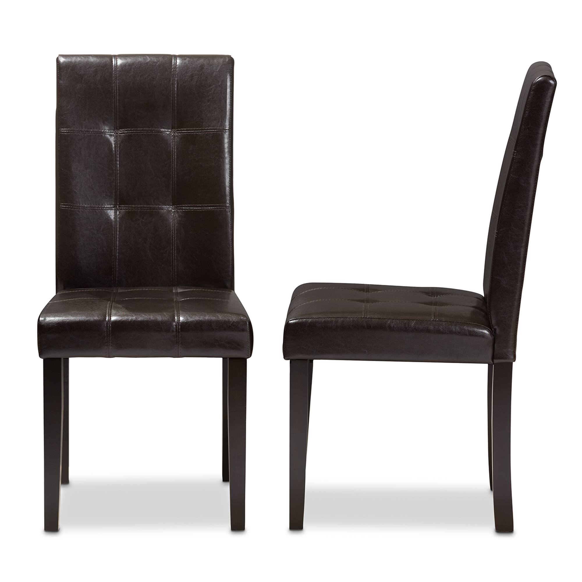 Left. Baxton Studio - Set of 2 Avery Modern and Contemporary Faux Leather Upholstered Dining Chairs - Dark Brown.