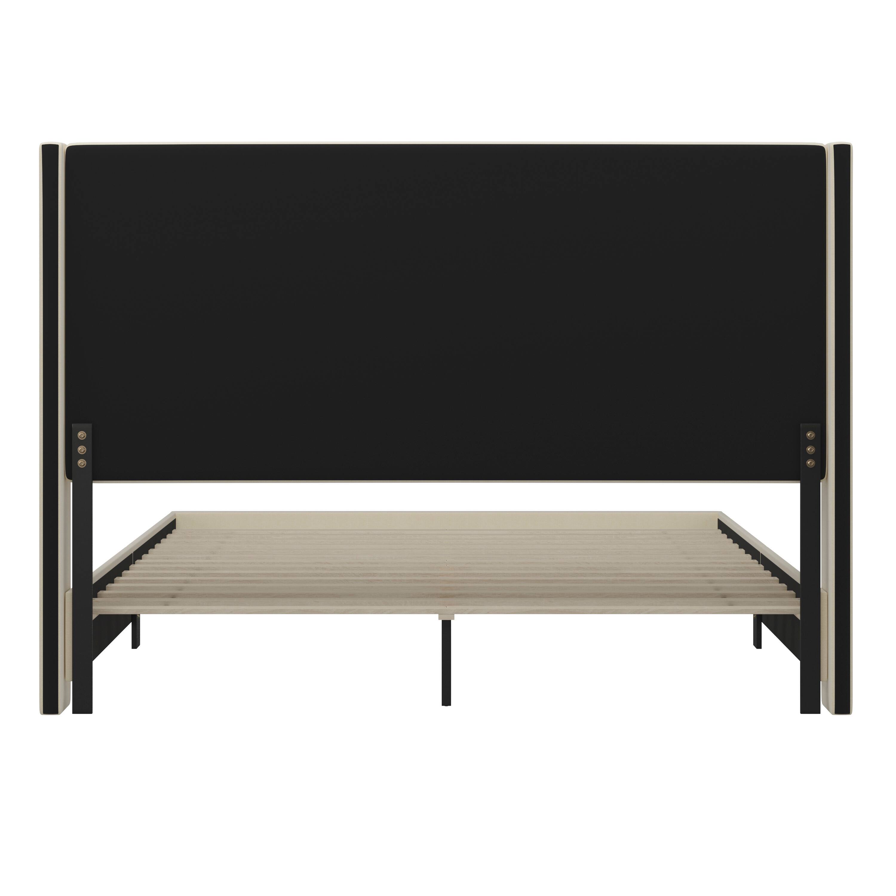 Alt View 7. Emma + Oliver - Nora upholstered Platform Bed with Plush Padded Wingback Headboard and Wood Support Slats - No Box Spring Needed - Beige.