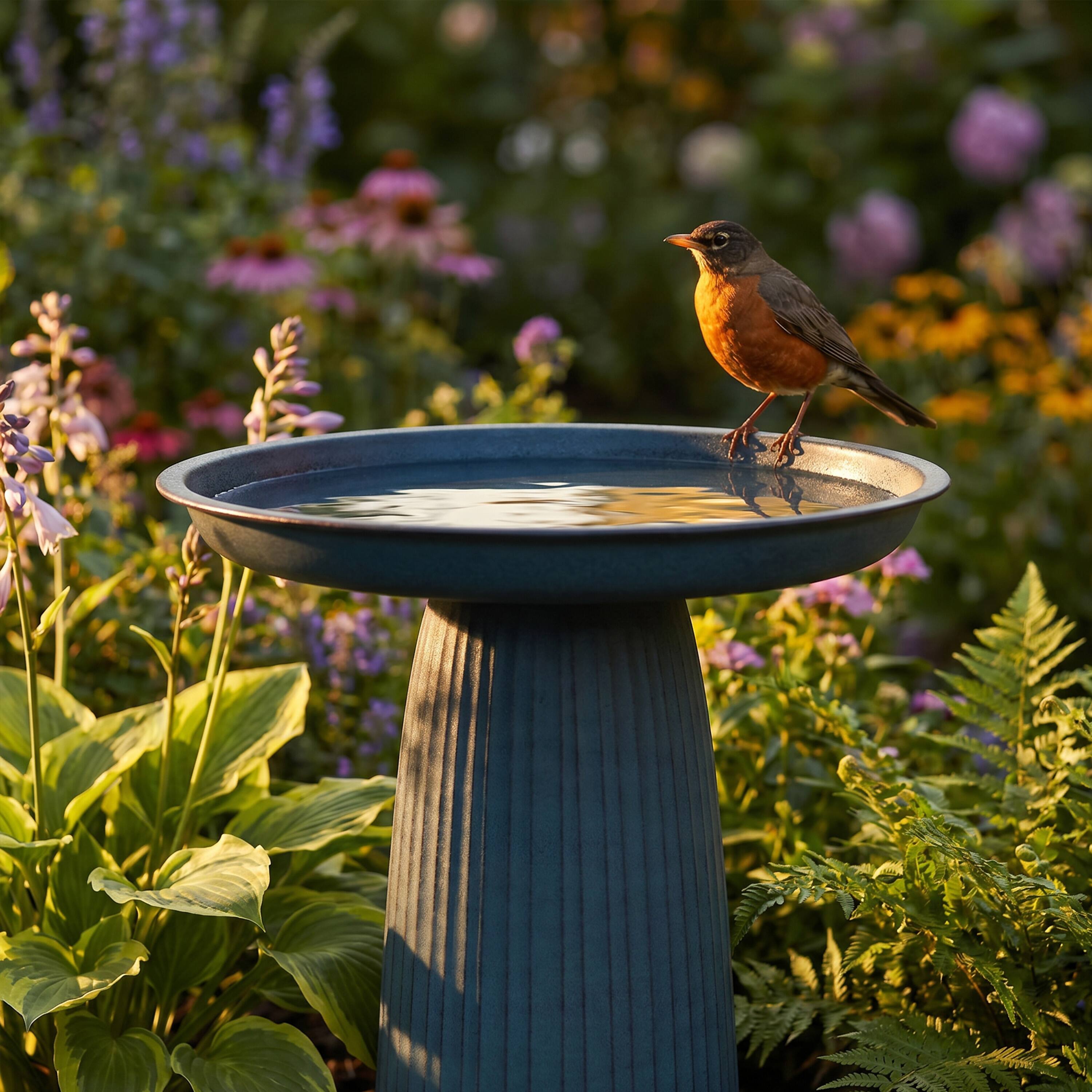 Alt View 7. Sunnydaze - Gleeful Garden Metal Outdoor Bird Bath - Matte Blue.
