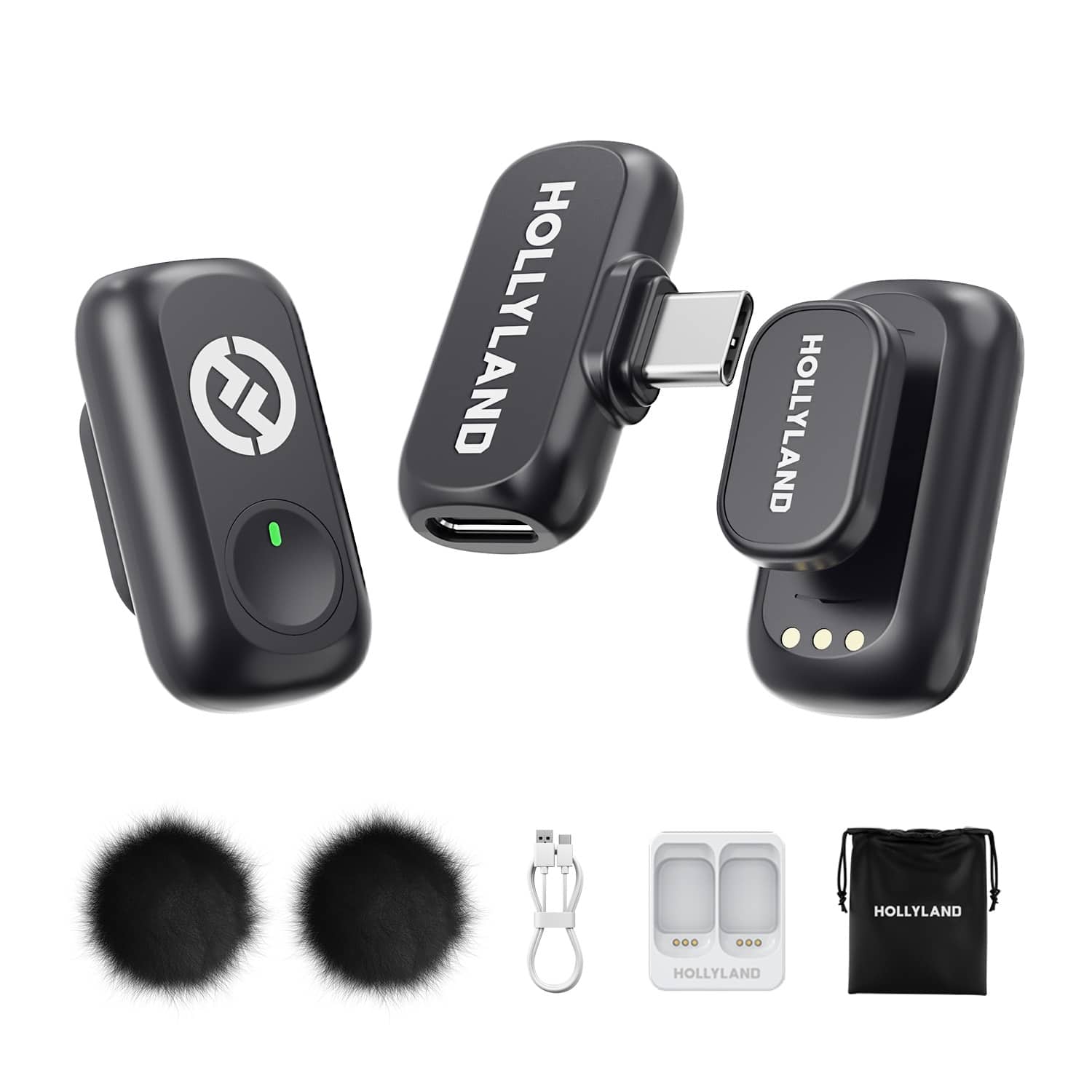 HOLLYLAND - Lark A1 Wireless Microphone for iPhone 15/16 & Android, 48kHz/24-bit, 3-Level Intelligent Noise Cancel, Magnet - Black