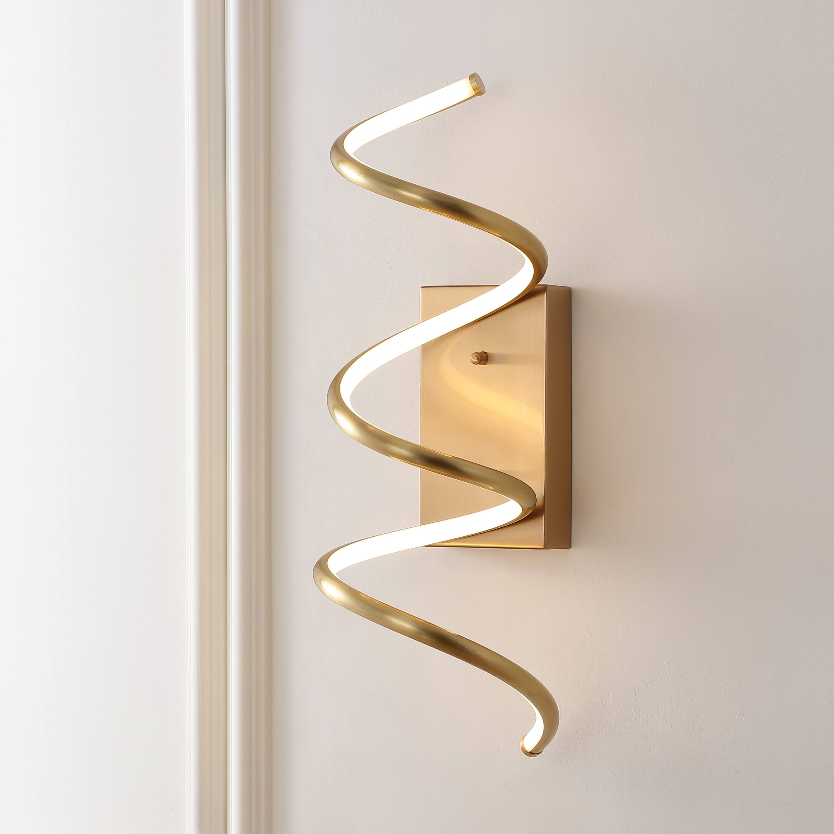 Alt View 1. Jonathan Y - Scribble 7" Modern Metal Integrated LED Vanity Light Sconce, Gold - Gold.