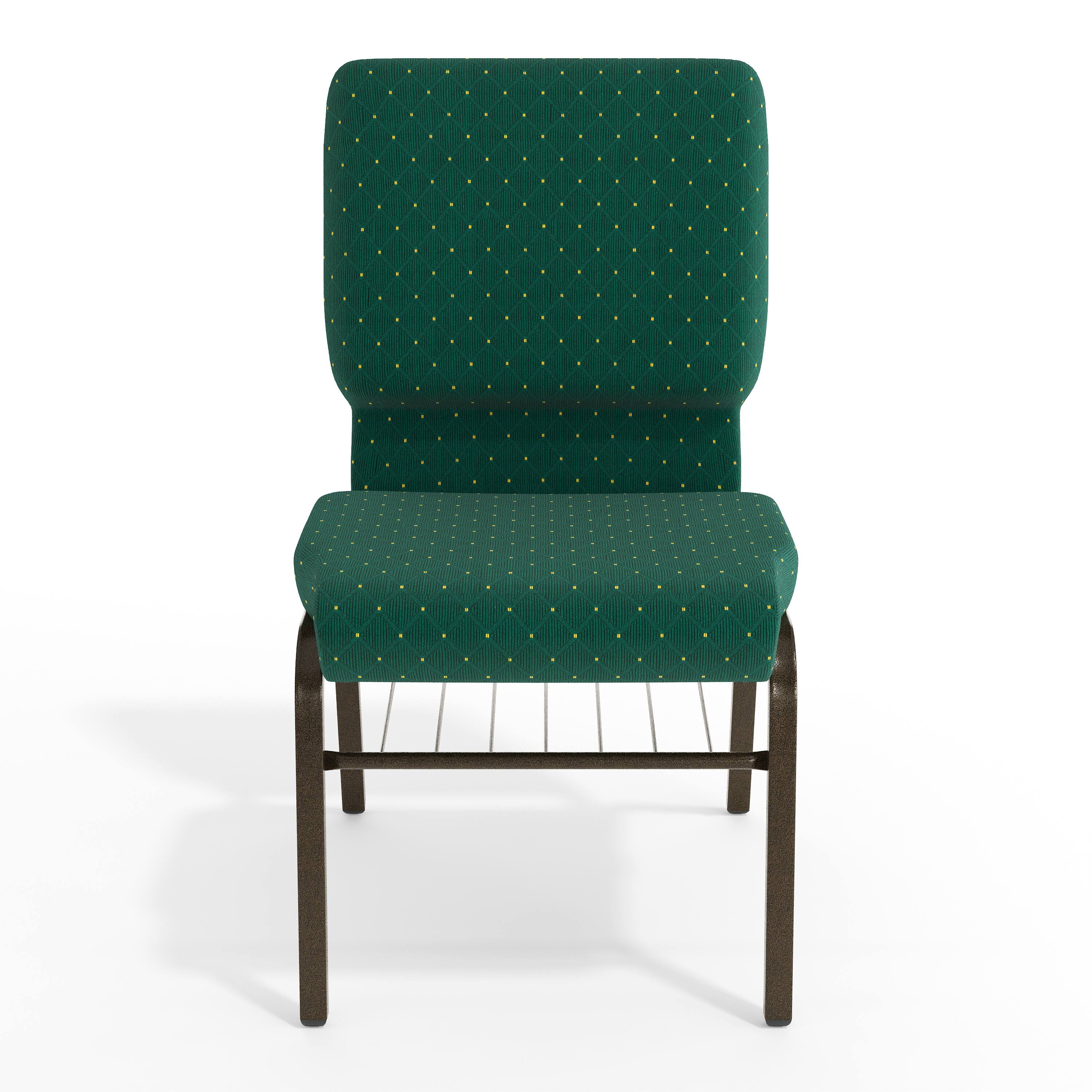 Alt View 9. Emma + Oliver - 18.5"W Church/Reception Guest Chair with Book Rack - Green Patterned Fabric/Gold Vein Frame.