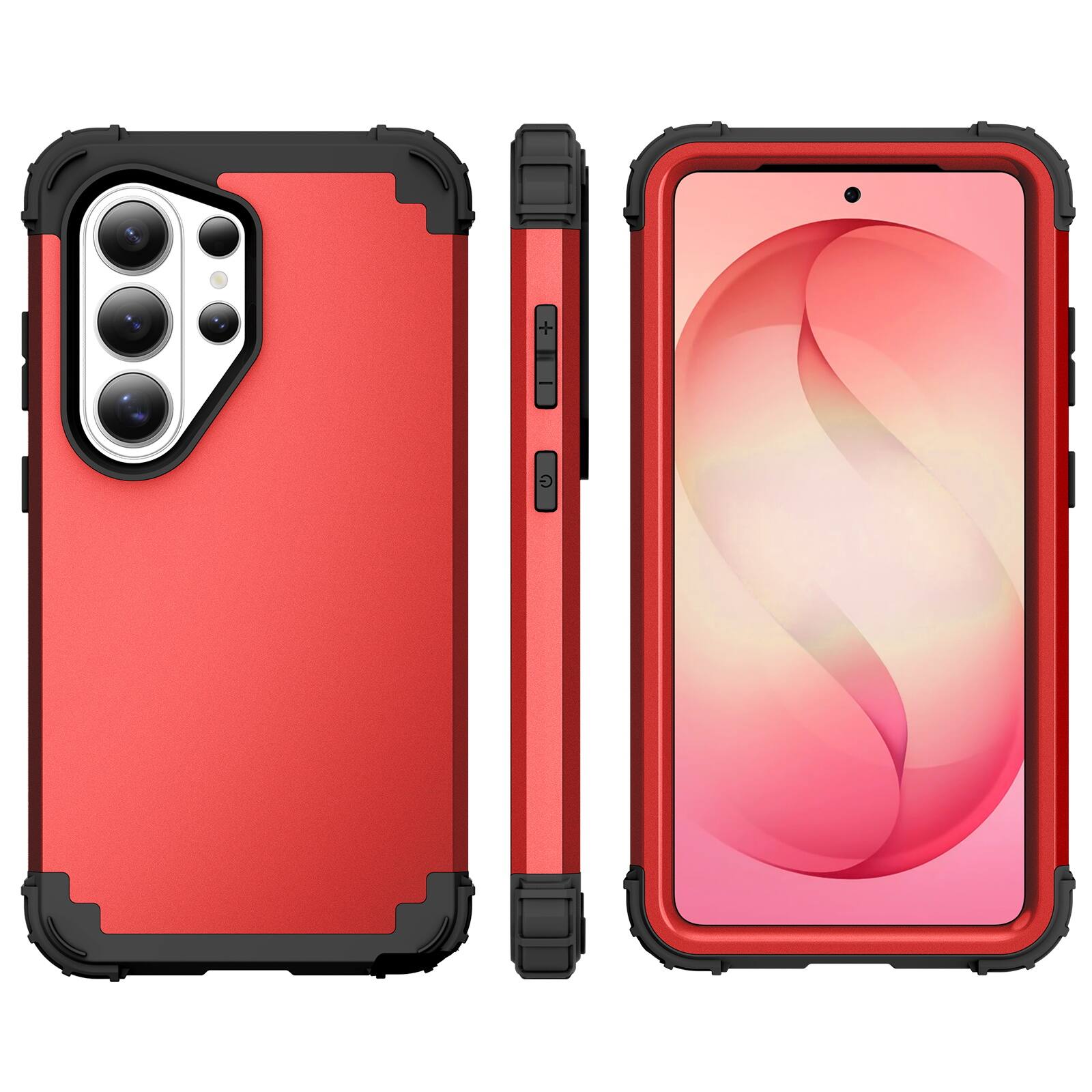 Alt View 1. Dteck - Rugged Case for Samsung Galaxy S26 Ultra,Shockproof Soft Silicone Bumper Hard PC Back Cover,3-Layers Protective Shell - Red.