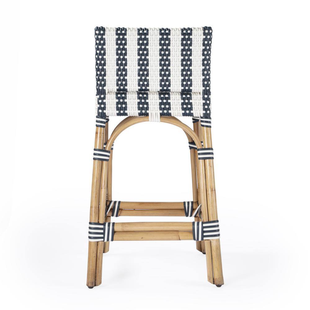 Alt View 1. Butler Specialty - Serienna Rectangular Rattan Low Back 24.5" Counter Stool - White And Navy Stripe.