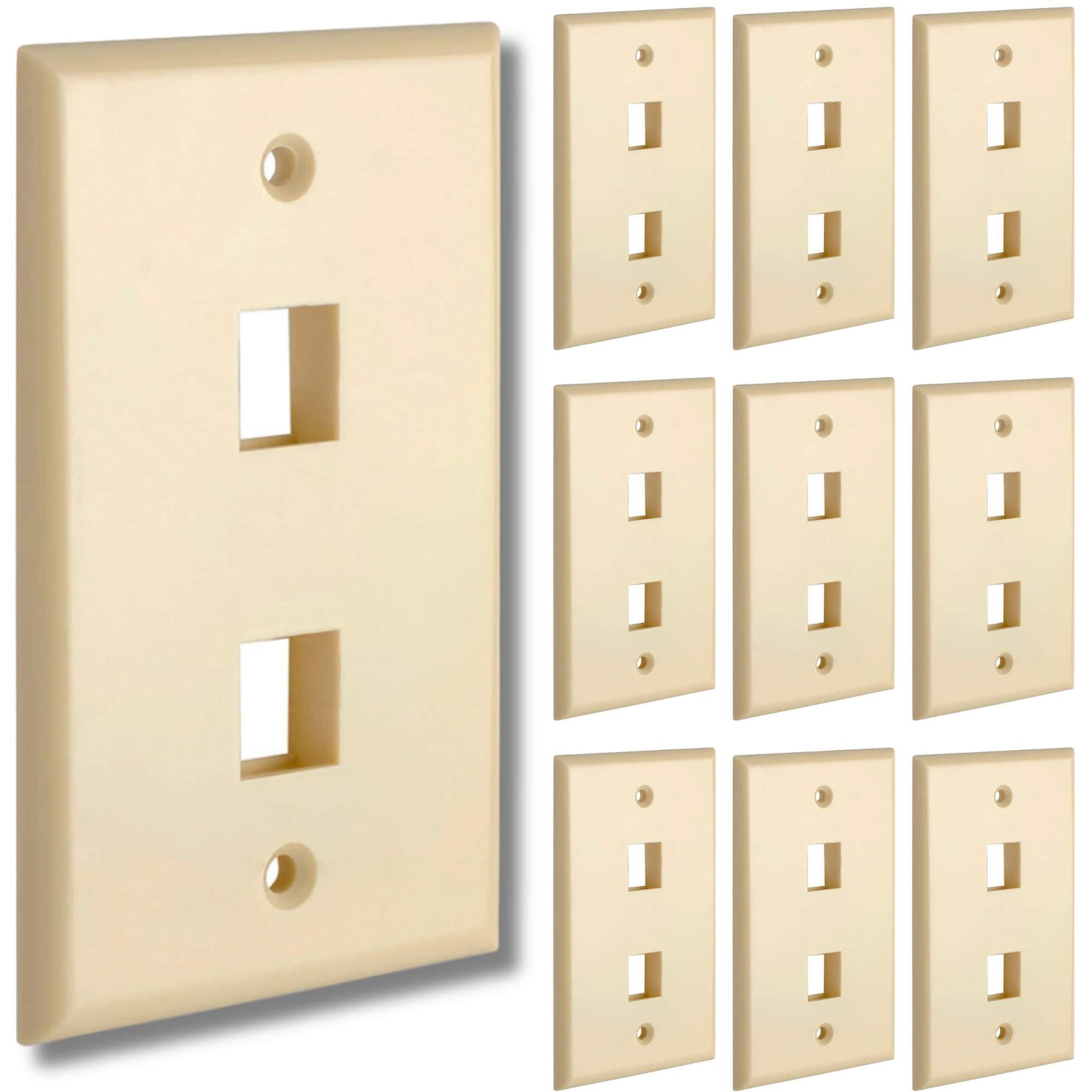 Cmple.com - Cmple - Keystone Wall Plate Cover Ethernet Wall Plates for Modular Inserts, RJ45 Keystone Jack - 10 Pack 2 Port - Ivory