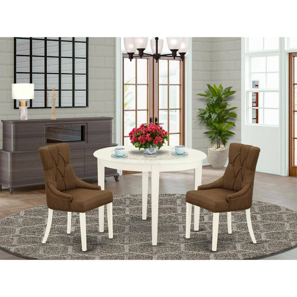 Left. East West Furniture - Dining Room Set Linen White - Brown.