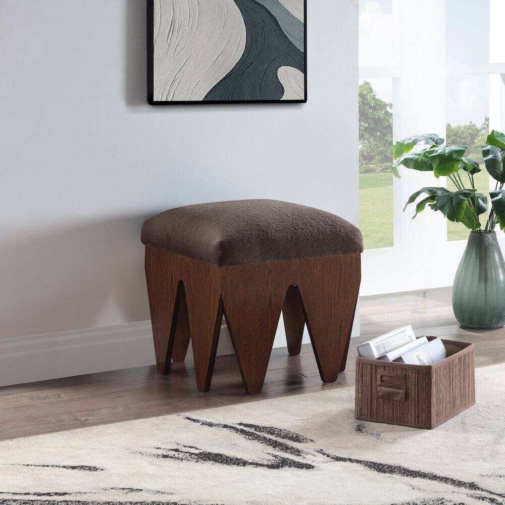 Alt View 1. Meridian Furniture - Altair Brown Velour Fur Fabric Bench - Brown.