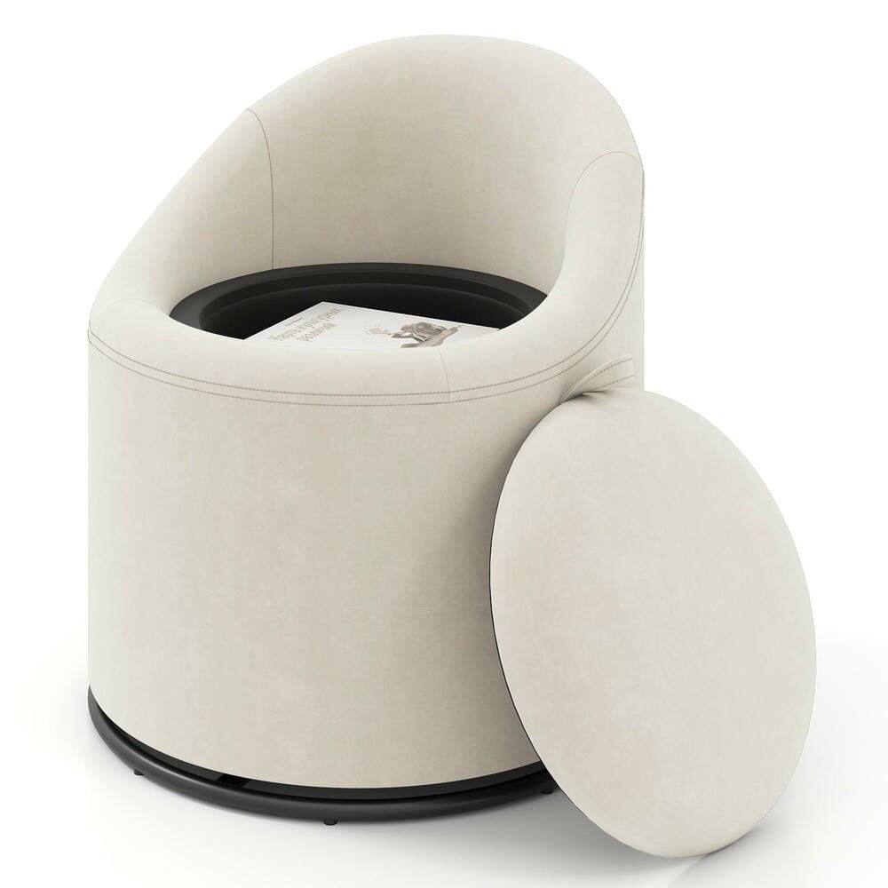 Left. Kadyn - 360-Degree Swivel Vanity Barrel Chair with Hidden Under-Seat Storage, Beige - Beige.