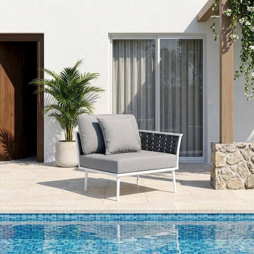 Angle. Outdoor Escape - Outdoor Aluminum Lounge Chair With Right-Facing Armrest For Patio Relaxation - White.