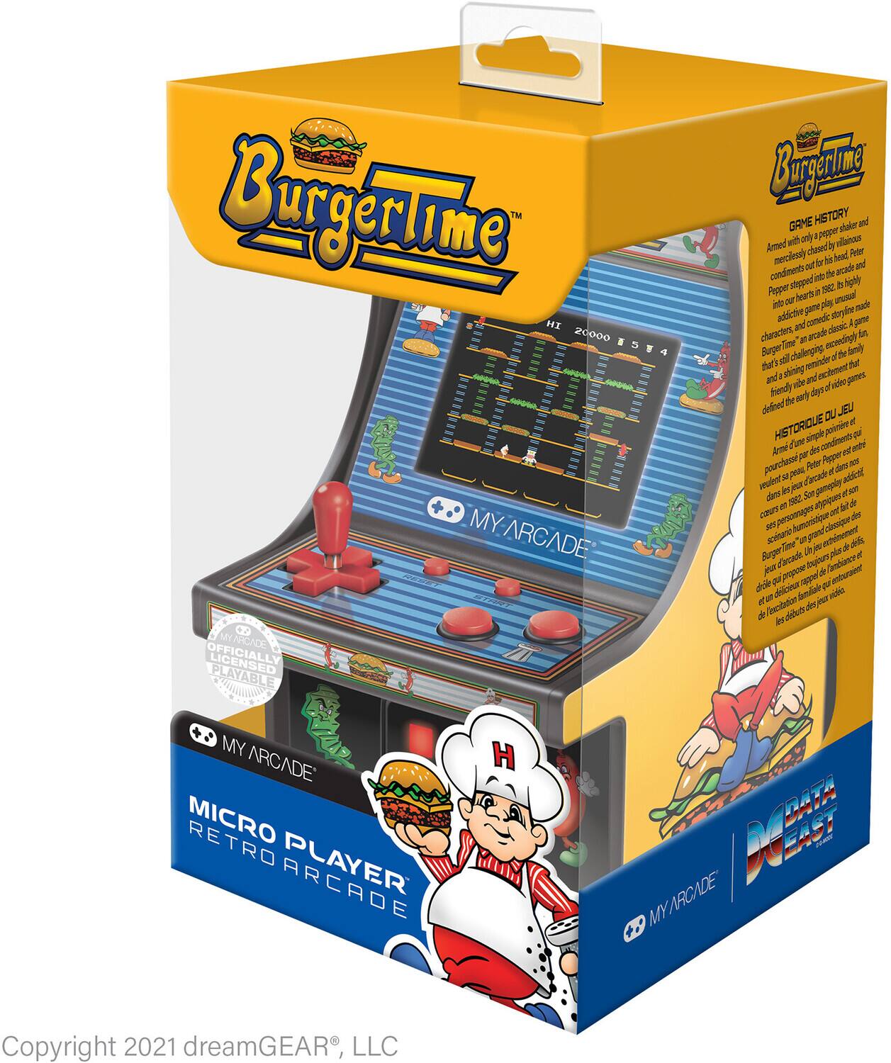 **BurgerTime™**

**GAME HISTORY**

Armed with only a fry shaker and condiments, Amed chased by Peter mercilessly for his head, Pepper stepped into the arcade and condiments into the highly addictive game. BurgerTime™ is a classic arcade game that's challenging, fun, and exciting. It's a game that's simple to play but hard to master, with a unique gameplay that's both fun and challenging. The game is set in a fast-food restaurant, where the player must guide Amed through the kitchen, avoiding Peter and collecting condiments to make burgers. The game is known for its fast-paced action and challenging gameplay, making it a favorite among arcade enthusiasts.

**HISTORIQUE DU JEU**

Amed, le chef de cuisine, est poursuivi par Peter, le serveur, dans un fast-food. Le but du jeu est de faire des hamburgers en collectant des condiments et en évitant Peter. Le jeu est simple à comprendre mais difficile à maîtriser, avec des personnages et des mécanismes de jeu qui offrent une expérience de jeu addictive et amusante. BurgerTime™ est un classique de l'arcade, apprécié pour son gameplay rapide