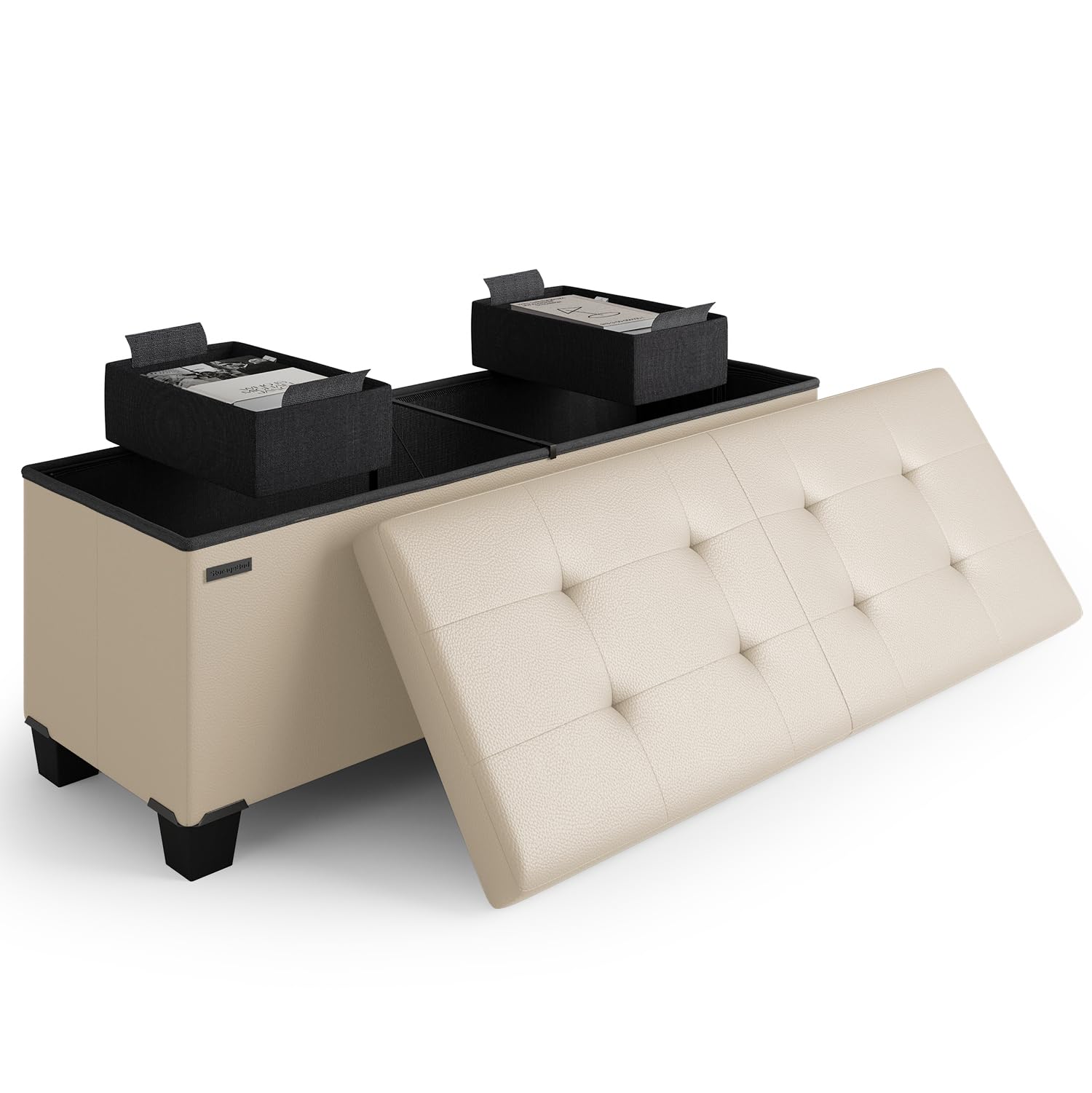 08 - Beige Leather 15"D x 43"W x 15"H