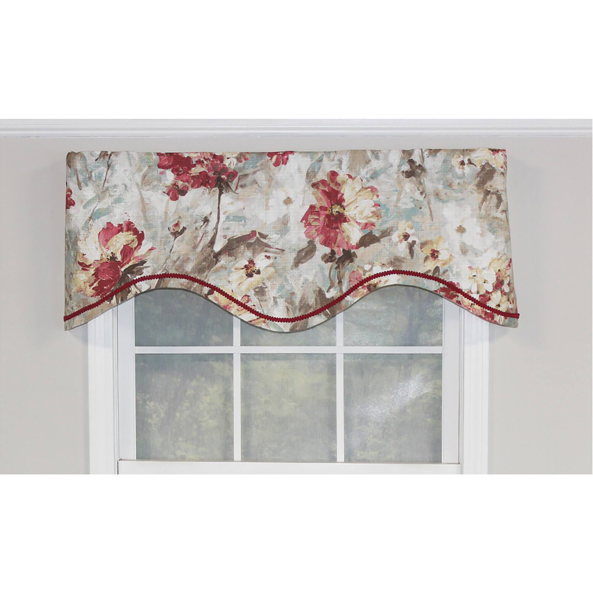 Angle. RLF Home - RLF Home Tia Cornice Valance Primrose. 3" Rod Pocket, Elevated trim décor. 50" x 17" - Primrose.