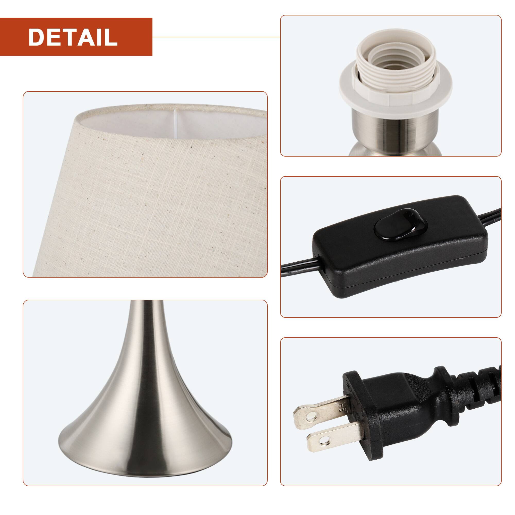 Left. Oumilen - Set of 2 Brushed Nickel Table Lamps, Elegant Curved Base for Bedroom, Living Room, Office.