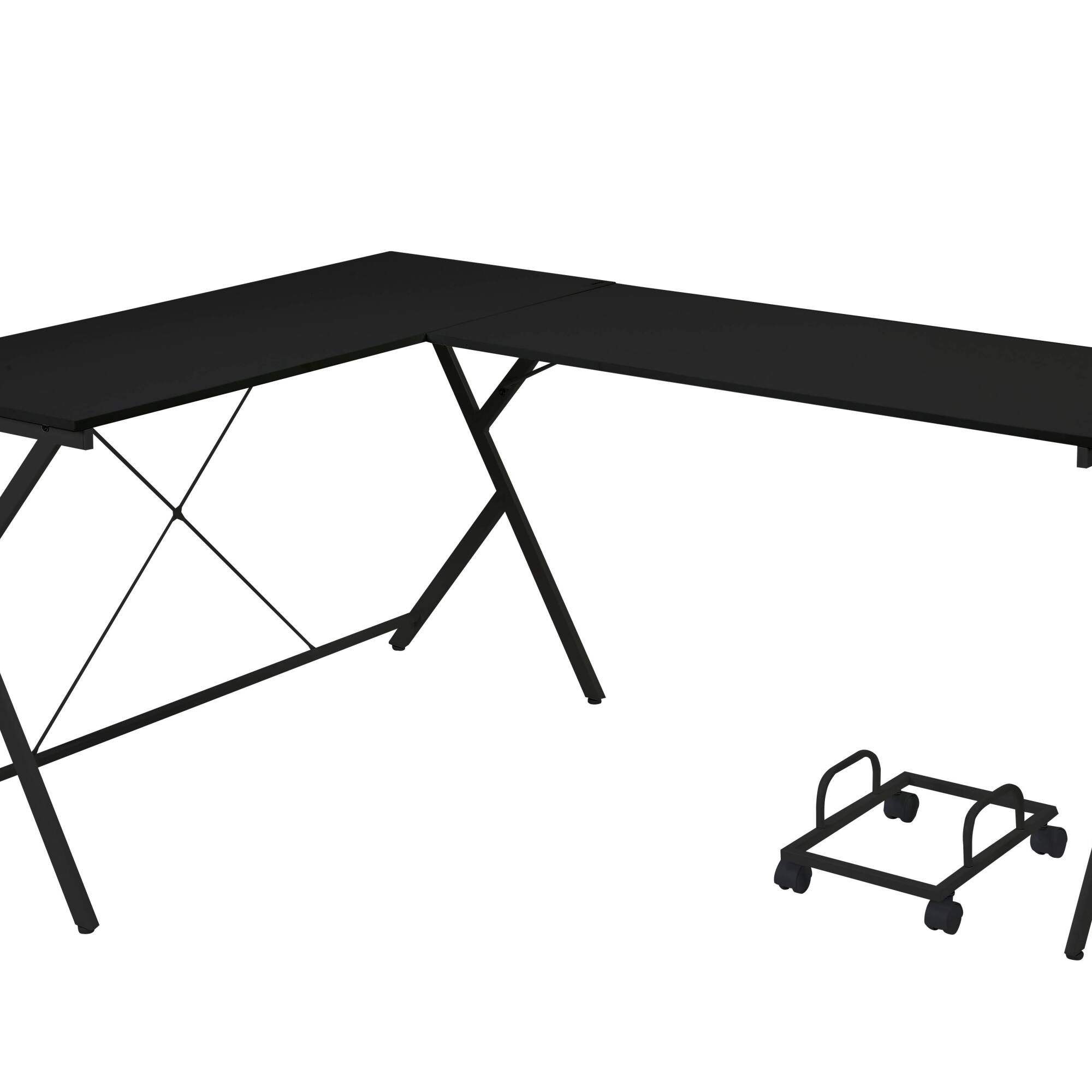 Alt View 2. GOODSILO - L-Shaped Computer Desk with Metal Frame and Mobile CPU Holder for Compact Workspaces - Black.