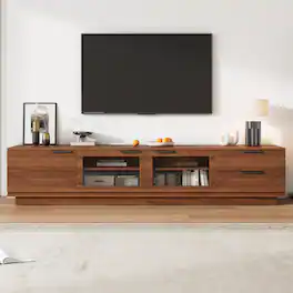 MERAVOM - Mid-Century Modern TV Stand for TVs Up to 85", Entertainment Center with Storage Cabinets and 2 Drawers for Living Room - Walnut