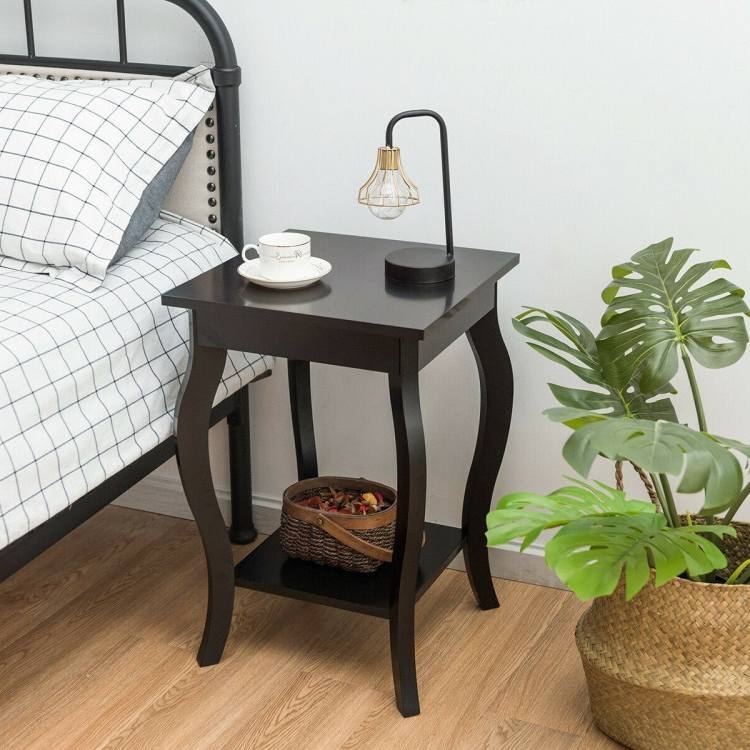 Back. Hivvago - Hivvago Modern Nightstand End Table with Bottom Shelf - Set of 2 - Espresso.