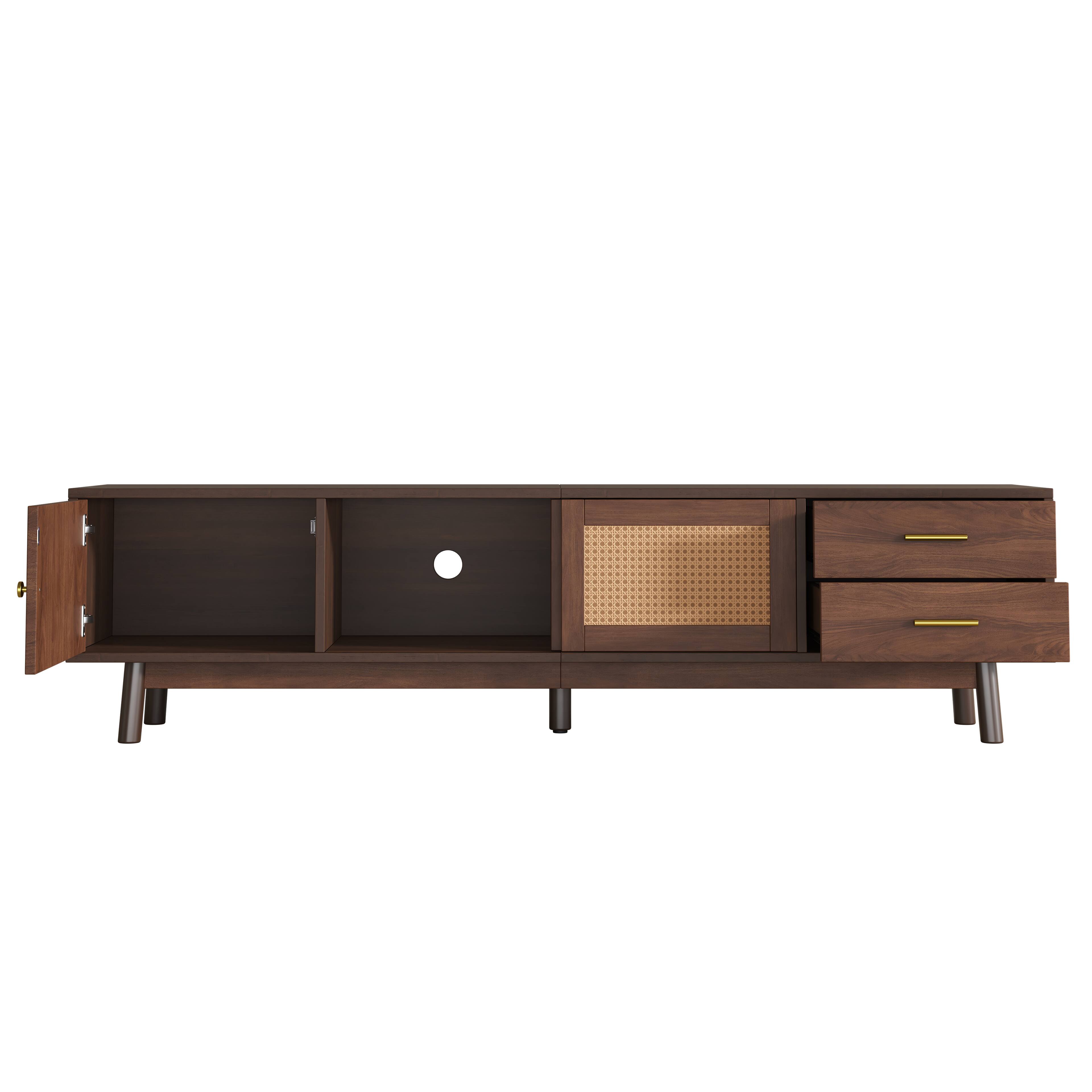 Alt View 9. Whisen - Mid Century Modern 80" TV Stand, Entertainment Center with Sliding Doors and Drawers for Living Room - Dark Brown.