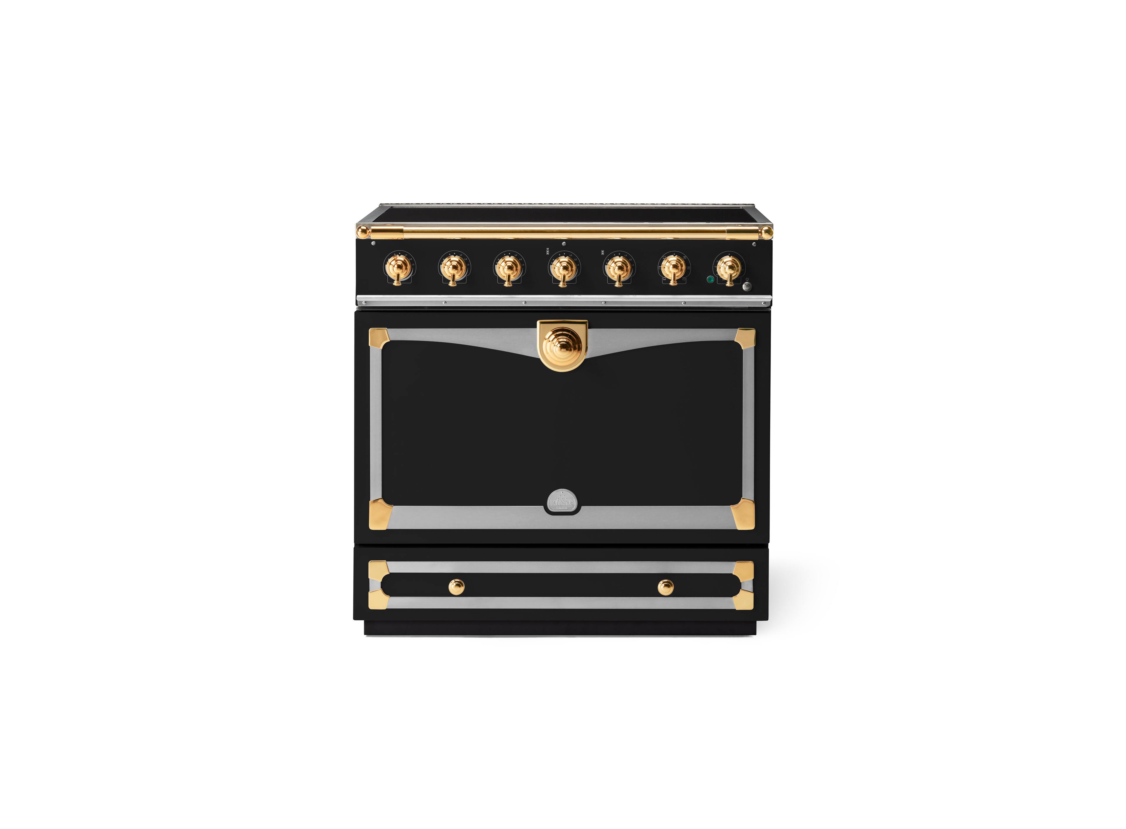 Front. La Cornue - 90 Induction Range Matte Black with Stainless Steel & Polished Brass - Multi.
