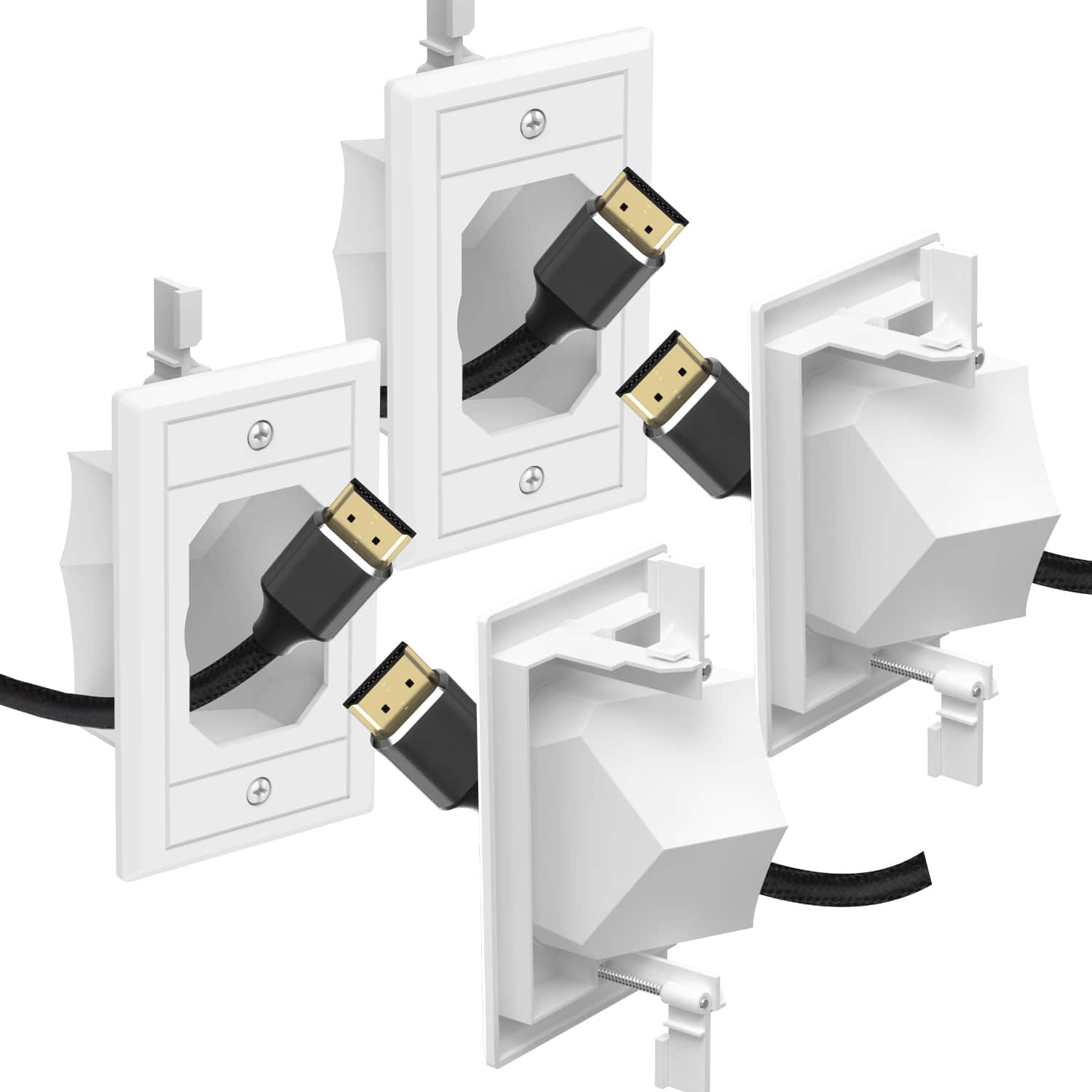 Fosmon - 2-Pack Single Gang Recessed Low Voltage Cable Plate, 1-Gang Pass Through Low Voltage Wires, Cord Hider for Wall Mount TV - White