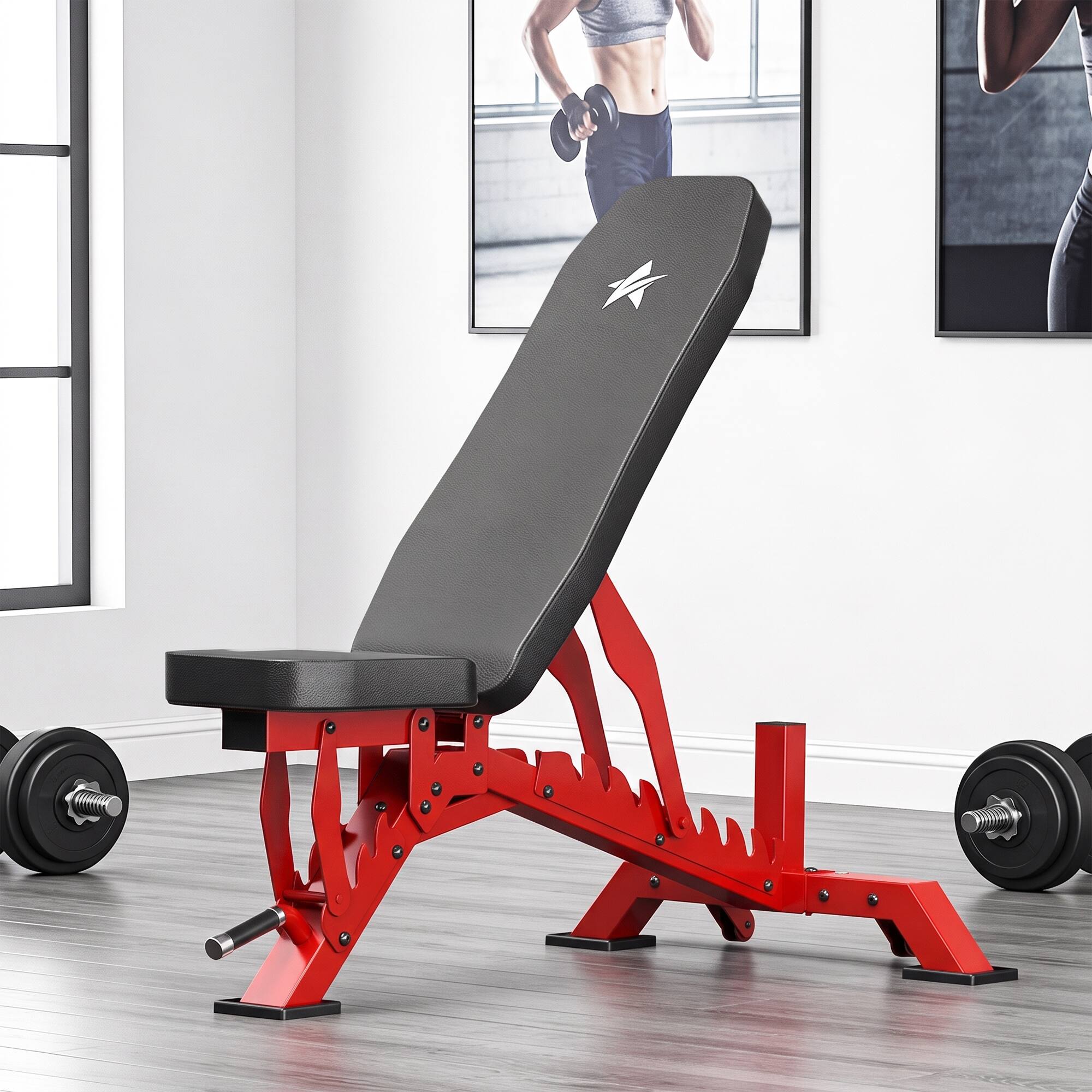 Alt View 5. KERDOM - Angle Adjustable Weight Bench, Foldable Home Gym Bench Press, PU Leather Sturdy Workout Bench, Recline Dumbbell Bench - Red.