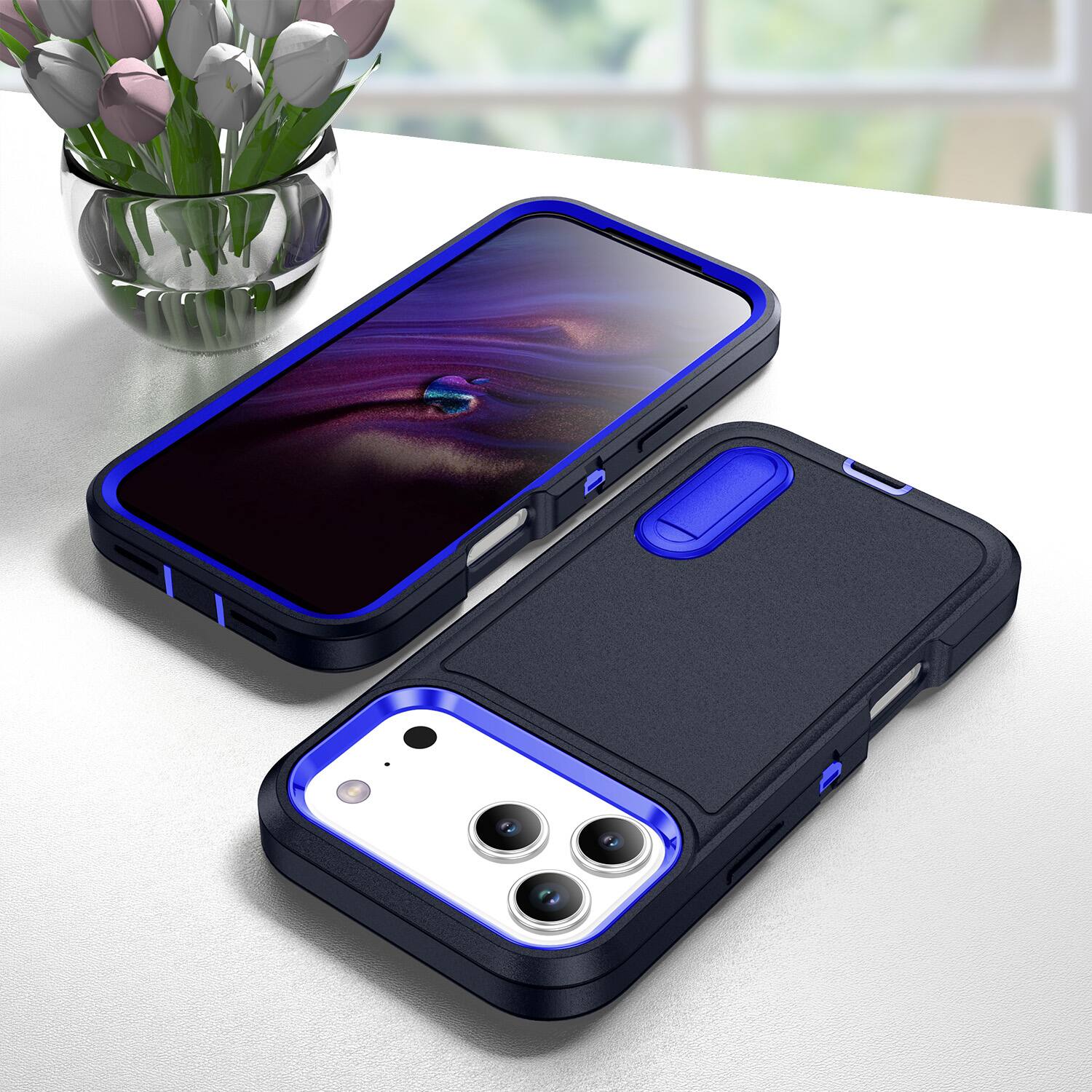 Alt View 3. Dteck - Heavy Duty Case for Apple iPhone 17 Pro w/ Foldable Kickstand,Dual-Layer Shockproof Hard PC Soft Silicone Phone Cover - G.