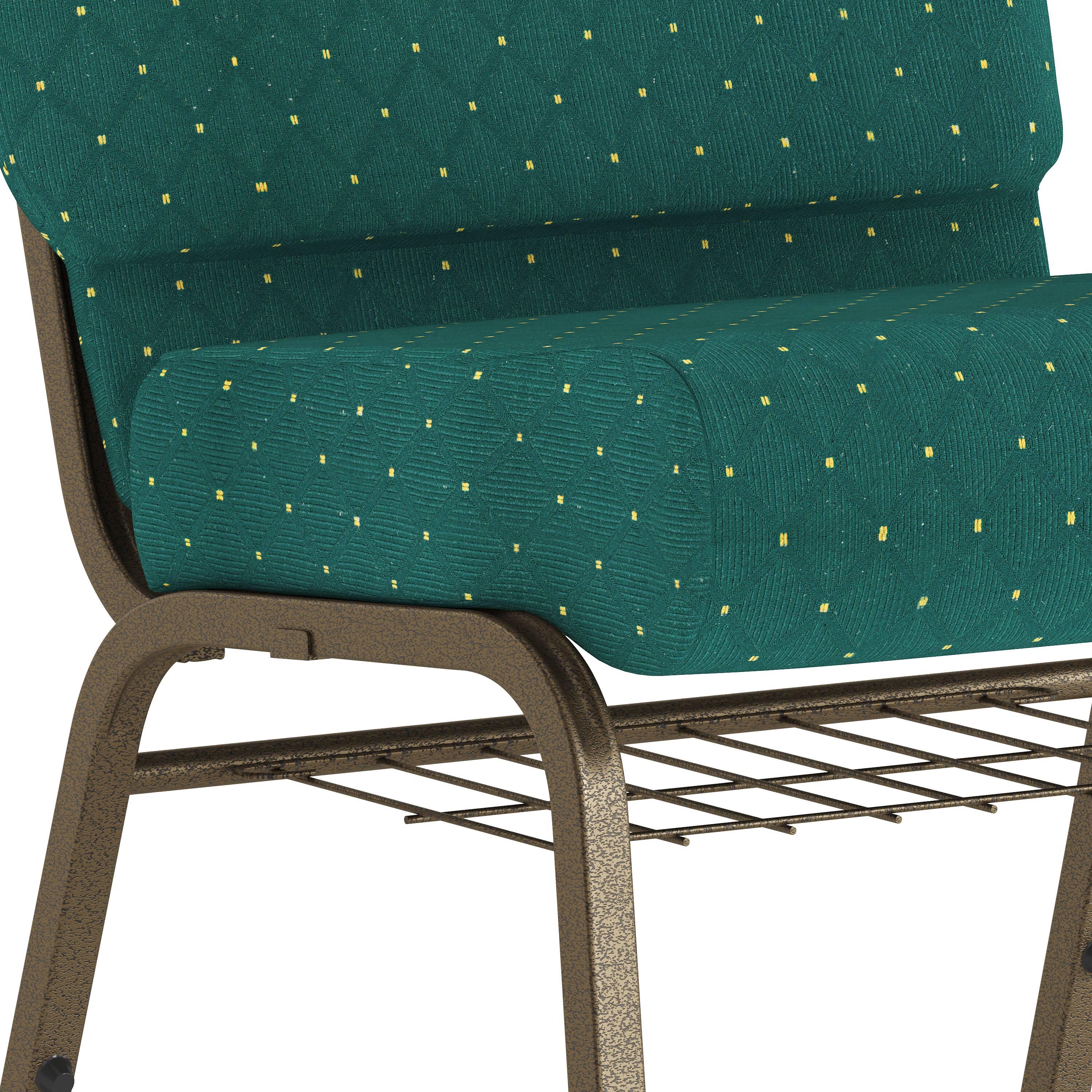 Alt View 8. Emma + Oliver - 4 Pack 21''W Church Chair with Book Rack - Hunter Green Dot Patterned Fabric/Gold Vein Frame.