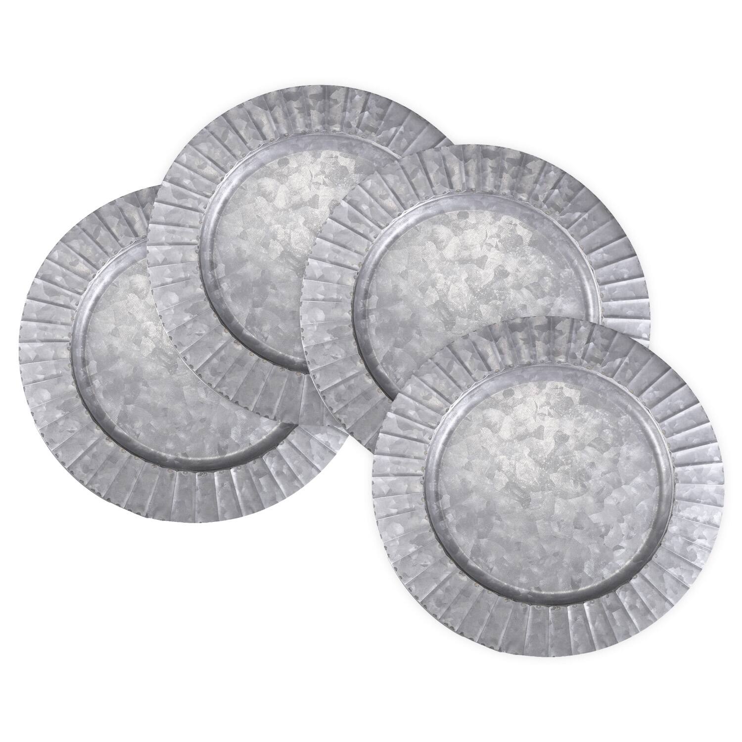 Jay Import - Set of 4 Galvanized Ribbed Charger Plate 13"D - Silver