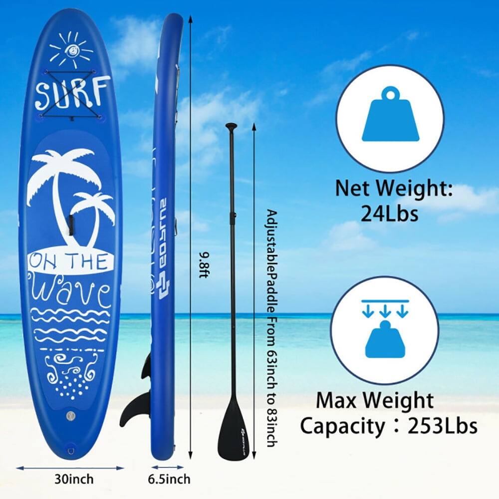 SURF ON THE WAVE

9.8ft

Net Weight: 24Lbs

Adjustable Paddle From 63inch to 83inch

Max Weight Capacity: 253Lbs

30inch

6.5inch